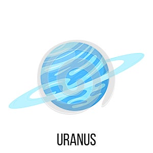 Uranus planet isolated on white background. Planet of solar system. Cartoon style vector illustration for any design