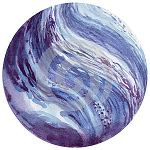 Uranus. Watercolor planet of solar system for print design. Art element. Isolated on white background.