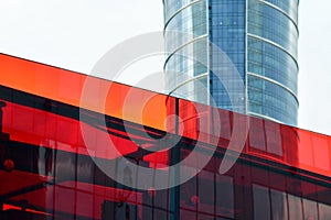 Urban abstract background, detail of modern glass facade, office business building.