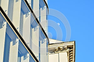 Urban abstract background, detail of modern glass facade, office business building.