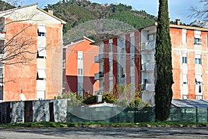 Urban agglomeration of popular, old, dilapidated houses