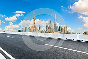 Architectural landscape and asphalt road in Shanghai