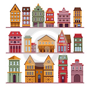 Urban architecture town buildings houses and mansions isolated constructions