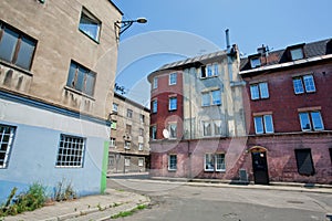 Urban area of old city with colorful brick houses