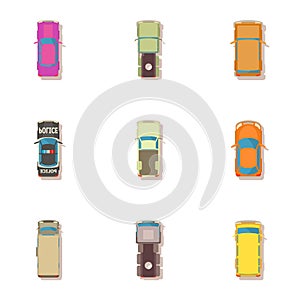 Urban auto icons set, cartoon style