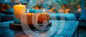 Urban Autumn Ambiance with Candle Glow. Concept Autumn Vibes, Urban Setting, Candlelit Photos, Cozy