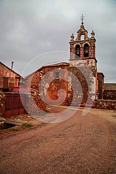 Urban landscape in one of of red cities of Spain Madriguera photo