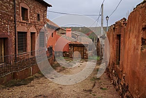 Urban landscape in one of of red cities of Spain Madriguera photo