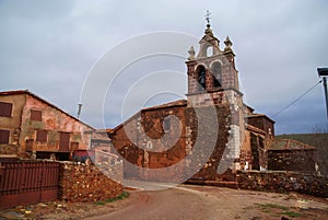 Urban landscape in one of of red cities of Spain Madriguera photo