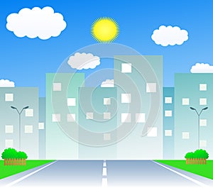 Urban background with road and high houses