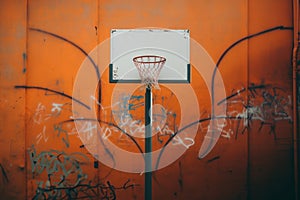 Urban Basketball Hoop on Graffiti-Decorated Court