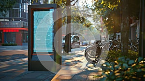Urban Bike Share Station Interface Mockup, Sustainable Mobility, AI Created
