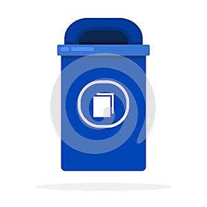 Urban blue bin for paper flat isolated