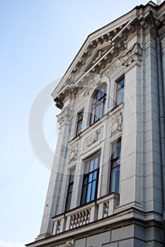 Urban building exterior detail in downtown district