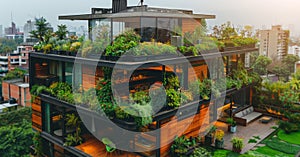 Urban Building Overgrown With Green Plants