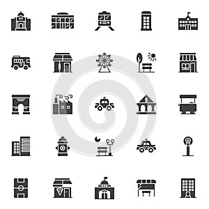 Urban buildings vector icons set