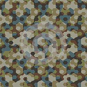 Urban camouflage geometric hexagon seamless pattern