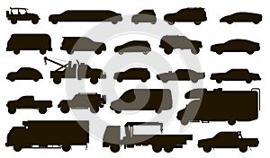 Urban cars set. Automobiles type silhouettes
