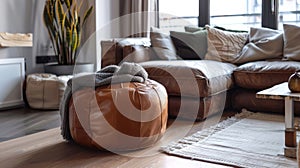 Urban Chic Leather Pouffe in Trendy Apartments