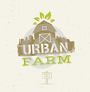 Urban City Farm Organic Eco Concept. Healthy Food Vector Design Element On Craft Paper Background