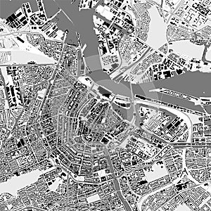 Urban city map of Amsterdam. Vector poster. Black grayscale black and white road map. road map image with roads, metropolitan city