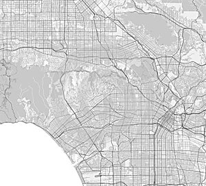 Urban city map of Los Angeles. Vector poster. Black grayscale street map