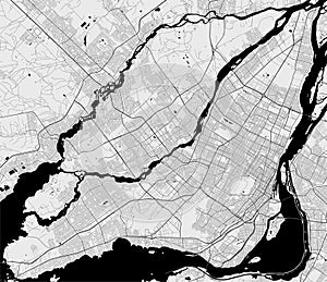 Urban city map of Montreal & Laval. Vector poster. Black grayscale street map