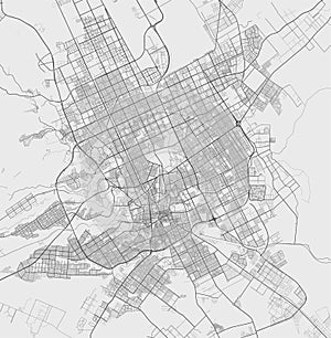 Urban city map of Riyadh. Vector poster. Grayscale street map