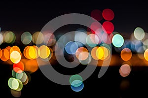 Urban city night light bokeh , defocused blur background