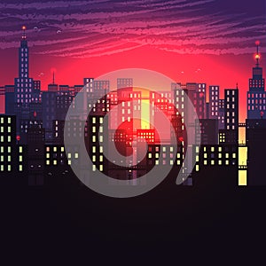 Urban City Nightscape - Vector Illustration