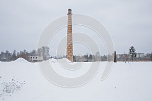 Urban city photo at Latvia, old tower. Winter, snow and building