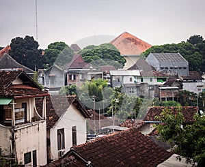 An urban city places of building houses mountain at jogja yogyakarta indonesia