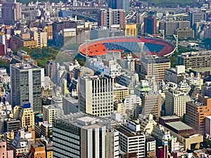 Urban city scape with stadium