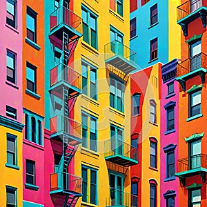 Urban city skyline crowded building home popart color