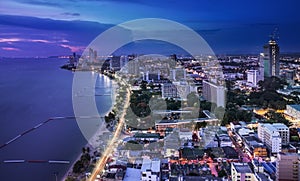 Urban city Skyline, Pattaya bay and beach, Thailand.