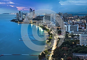 Urban city Skyline, Pattaya bay and beach, Thailand.