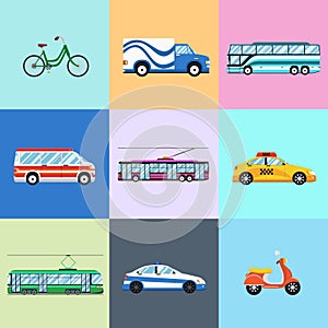 Urban city vehicles icon set