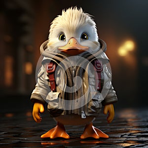 Urban-clad Hyper-realistic Cartoon Duck: A Charming Algeapunk Character photo