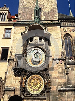 Urban clock building in Prague, aug 17 2017