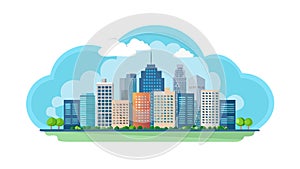 Urban cloud computing: City infrastructure and smart connectivity, vector design Generative AI