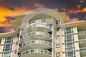 Urban Condo Home House Maison Exterior Orange Sunrise Sky Background