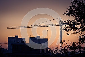 Urban construction area at dawn