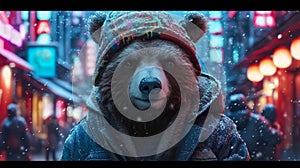 Urban-cool bear in photo