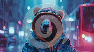 Urban-cool bear in photo