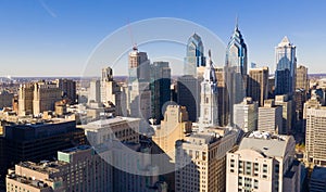 Urban Core City Center Tall Buildings Downtown Philadelphia Pennsylvania