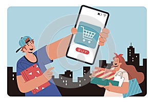 Urban couple shopping online