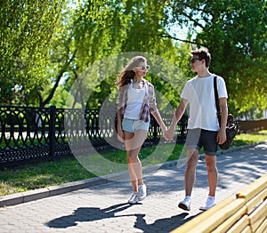 Urban couple teen in love walking