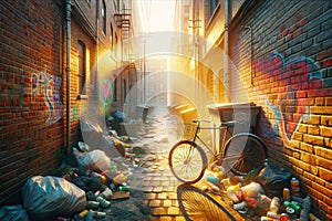 Urban Decay Street Graffiti Back Alley Scene Brick Wall Inner City Buildings AI Generated