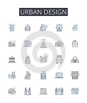 Urban design line icons collection. Innovation, Creativity, Inspiration, Expansion, Exploration, Visualization, Clarity