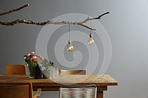 Urban design modern decoration wooden table designer lamp and chair mix